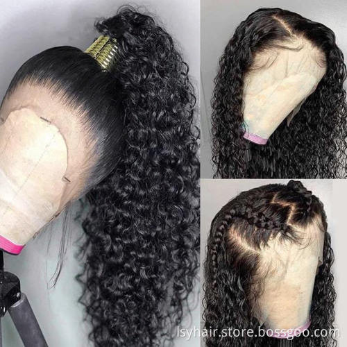 Lsy Wholesale Kinky Jerry Deep Curly Front Lace Human Hair Wig Natural Long Raw Brazilian Hair Full Front Lace Wig For Women